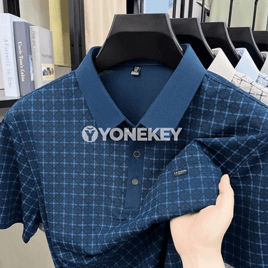 Erkekler üçin gysga ýeňli jacquard polo köýnek, ýeňil we rahat