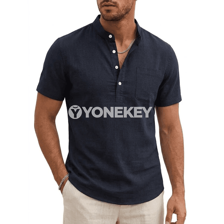 Erkekler üçin ýeňil Henley futbolka, gysga ýeňli, tomusky