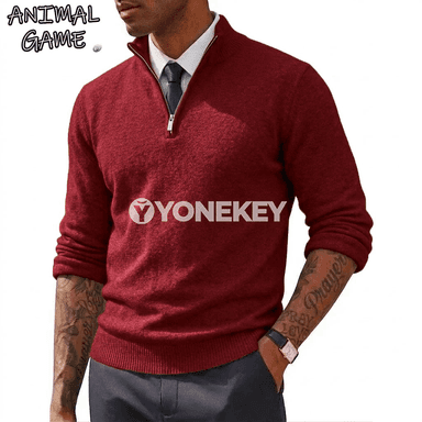 Erkekler üçin ýeňil zipperli polo switer, dar kesimli, gündelik stil
