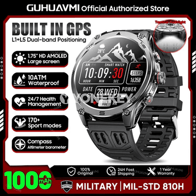 GUHUAVMI GPS sport akylly sagat, 1.75" AMOLED, 1000mAh, 10ATM