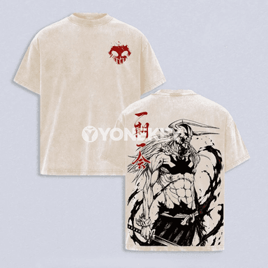 Kurosaki Ichigo stilindäki erkek-gyzlar üçin vintage köýnek, gysga ýeňli