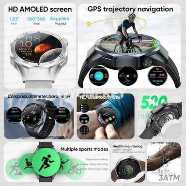 Erkekler üçin akylly sport sagady, GPS, 3ATM, ýürek urşy ölçegli