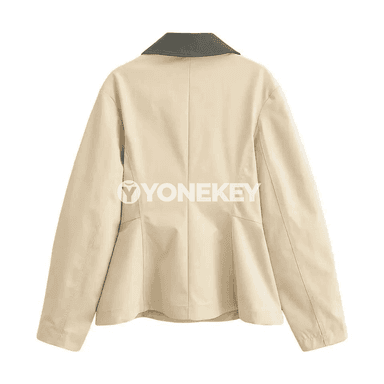 Aýal-gyzlar üçin uzyn ýeňli, iki reňkli ýakaly ýeňil jaket