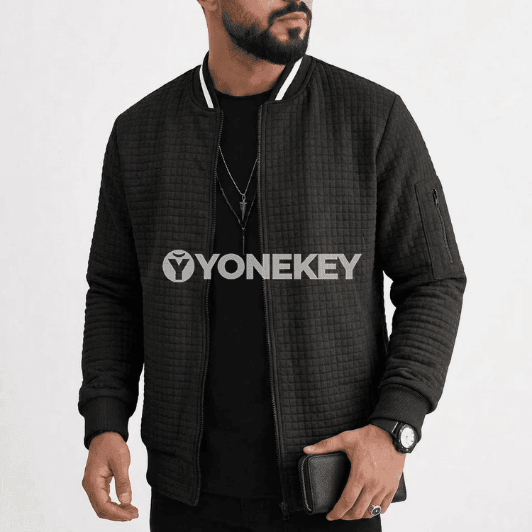 Erkekler üçin ýeňil kapýuşonly zipli güýzki jaket