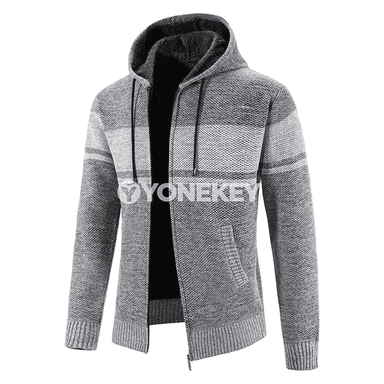 Erkekler üçin kapüşonly doly fermuarly örme kardigan