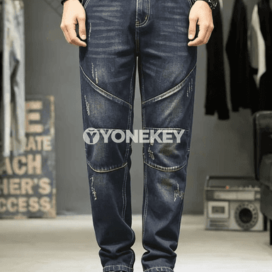 Erkekler üçin denim jeans, giň kesim, rahat stil