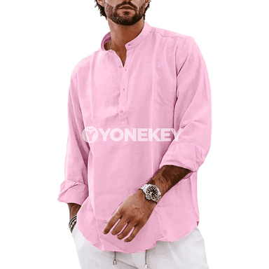 Erkekler üçin ýeňil pagtadan uzyn ýeňli casual Henley futbolka
