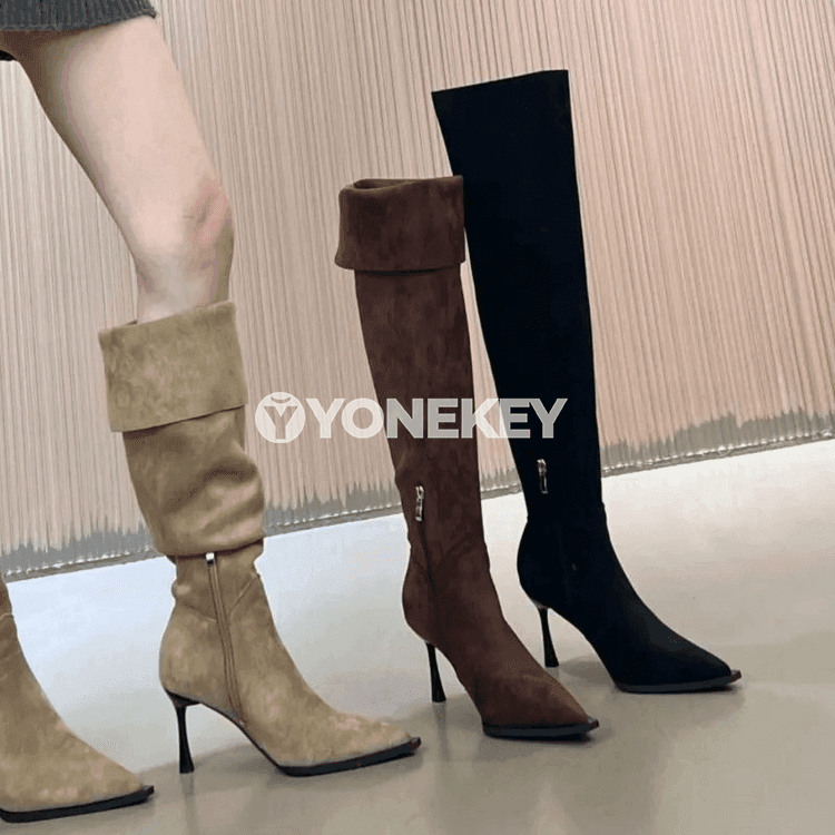 Zenanlar üçin süet ýokary ökçeli stiletto ädikler, ýan fermuarly