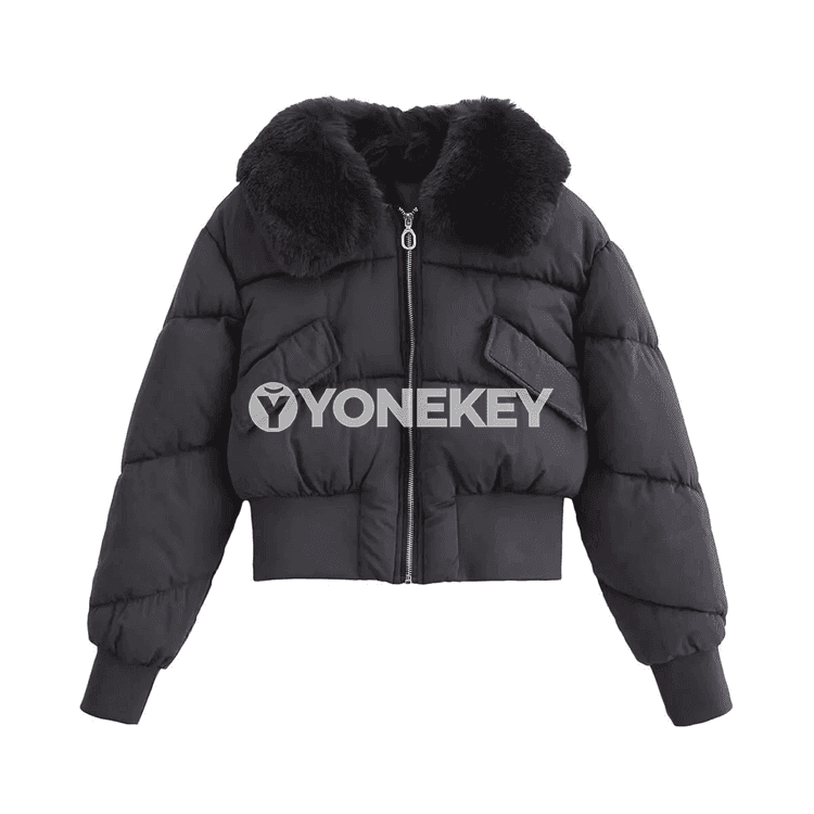 Zenanlar üçin ýyly gysga parka penjek, aýrylýan ýakaly