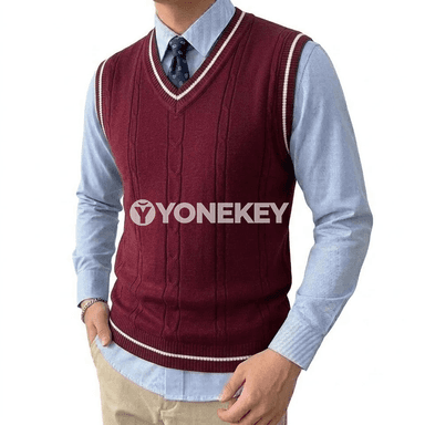 Erkekler üçin V boýun ýeňsiz örme switer jilet