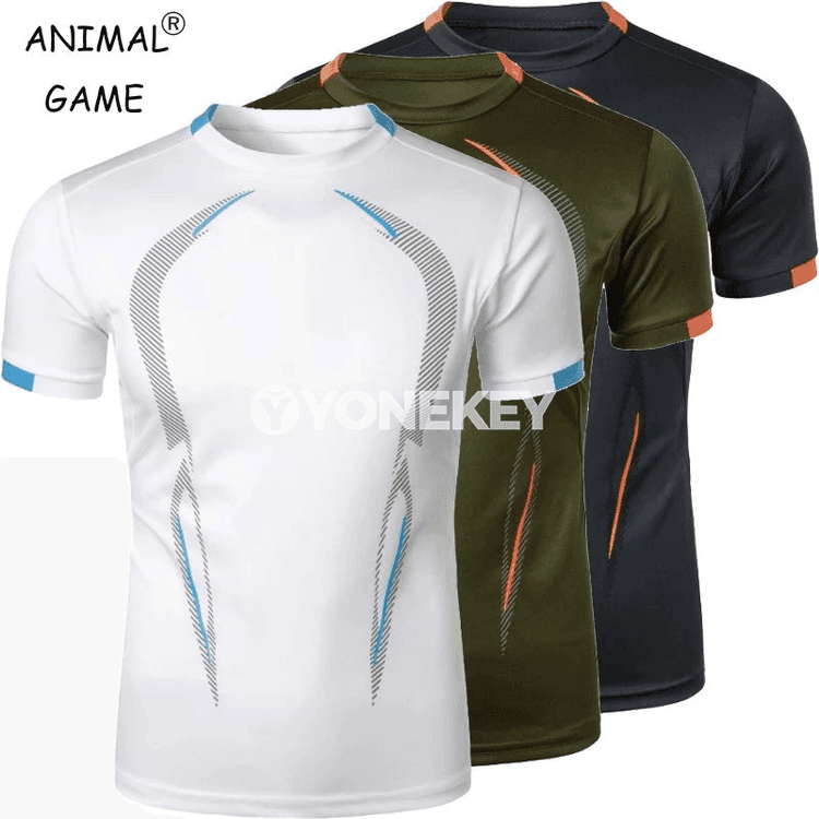 Erkekler üçin ýeňil, dem alýan sport futbolkasy — çalt guradyjy model