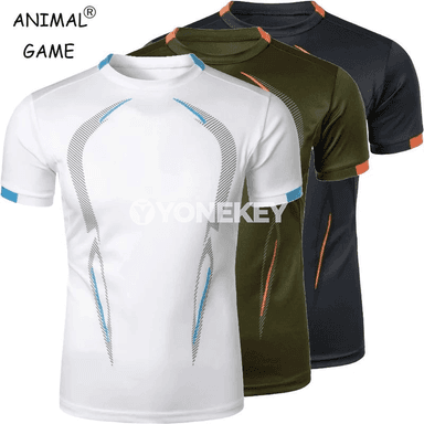 Erkekler üçin ýeňil, dem alýan sport futbolkasy — çalt guradyjy model