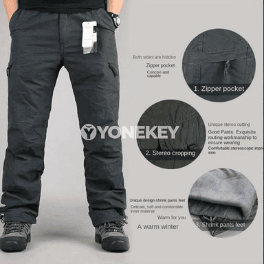 Erkekler üçin gyş kargo balaklar, ýumşak fleece, ýyly we amatly