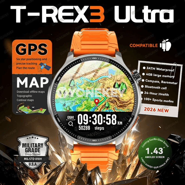T-Rex3 Ultra akylly sagat, 4GB ýat, GPS, AMOLED, 3ATM