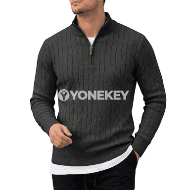 Erkekler üçin ýyly zipperli polo switer, güýz-gyş üçin rahat göni model