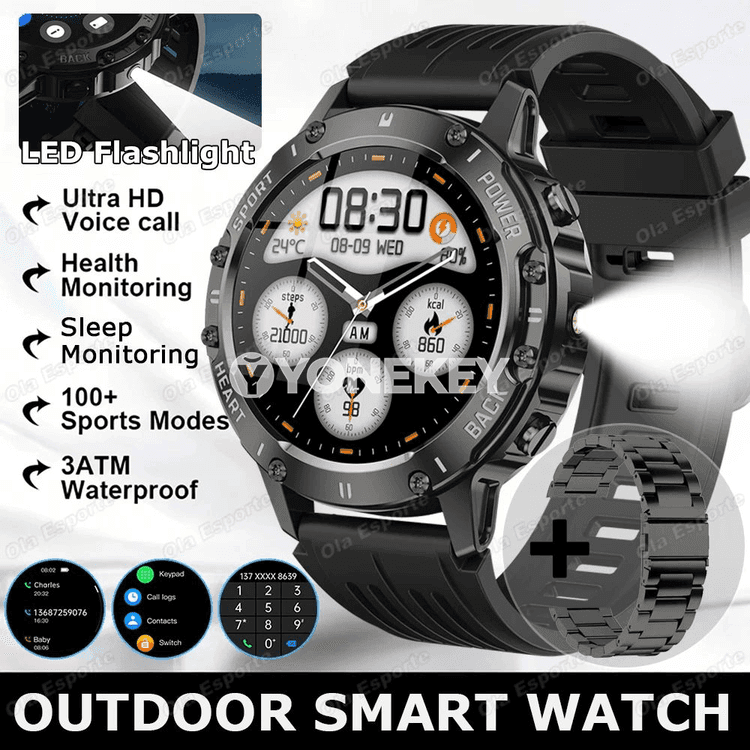 AMOLED ekranly sport akylly sagat, GPS, jaňly we suw geçirmeýän