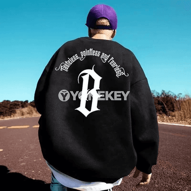 Erkekler üçin giň kesimli B ýazgyly ýyly sweatshirt, M-8XL