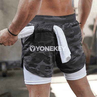 Erkekler üçin 2-in-1 sport şorty, çalt guradýan
