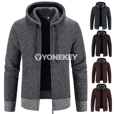 Erkekler üçin kapüşonly ýyly trikotaž kurtka, gündelik stil