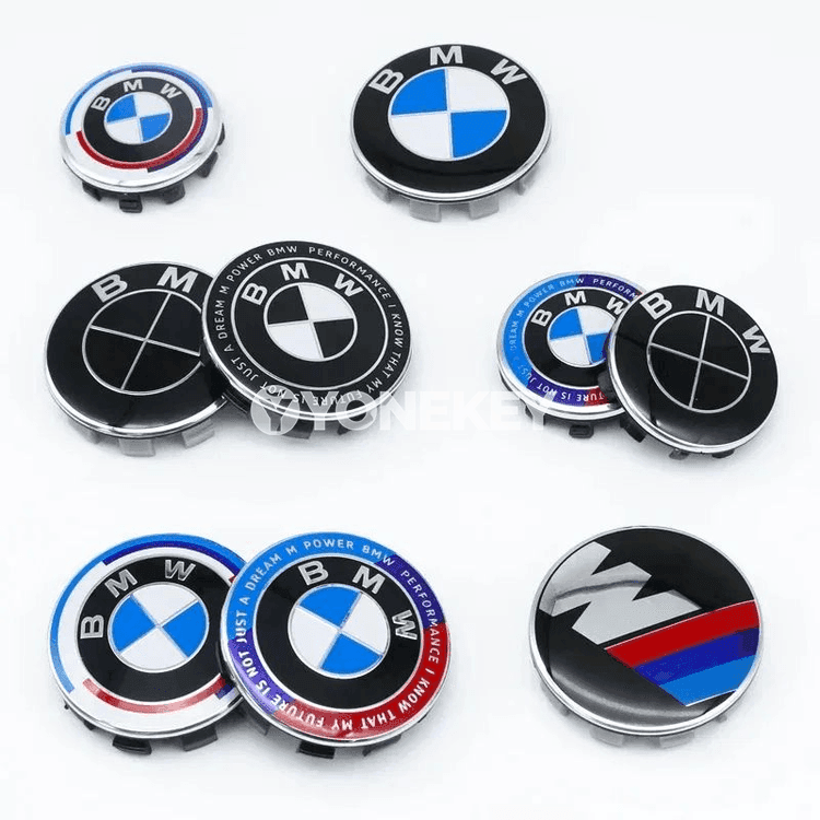 BMW üçin 4 sany jant merkezi gapagy, 56/68 mm, M logotipli