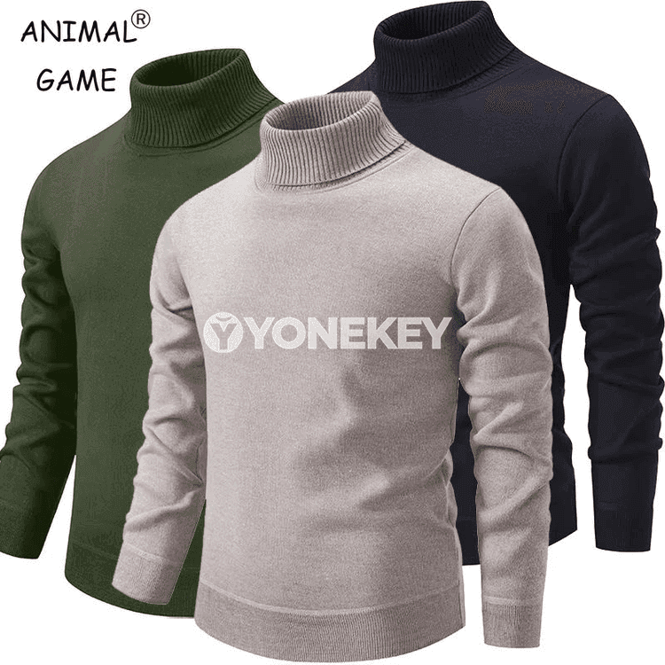 Erkekler üçin ýyly turtlenek switer, örülen, galyň we rahat