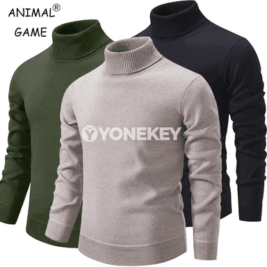 Erkekler üçin ýyly turtlenek switer, örülen, galyň we rahat