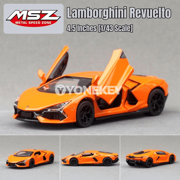 Lamborghini Revuelto 1:43 metal awtoulag modeli, yzyna itekleýän, çagalar üçin