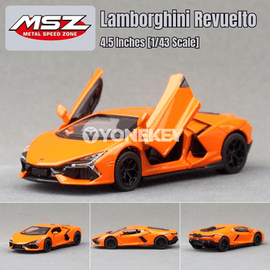 Lamborghini Revuelto 1:43 metal awtoulag modeli, yzyna itekleýän, çagalar üçin