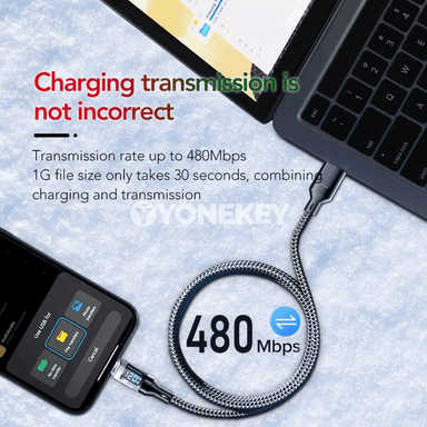 NNBILI 6A USB-A to Type-C LED displeýli çalt zarýad kabeli, 120W