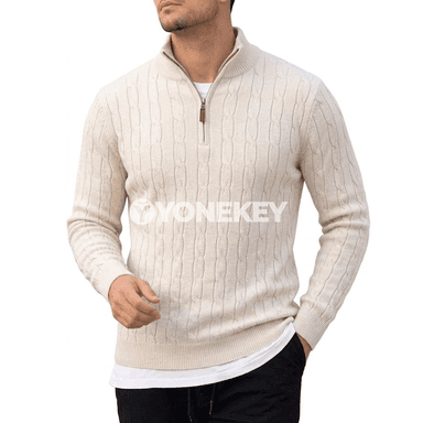Erkekler üçin ýyly zipperli polo switer, güýz-gyş üçin rahat göni model