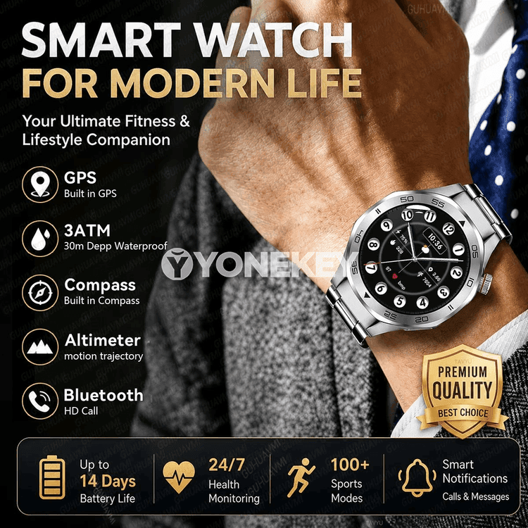 Erkekler üçin akylly sport sagady, GPS, 3ATM, ýürek urşy ölçegli