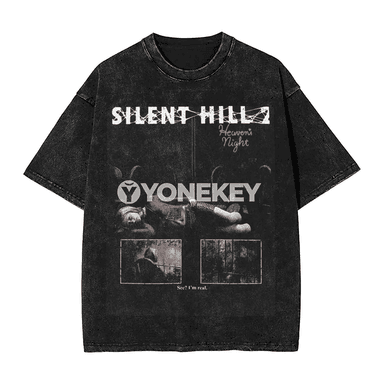 Washed Horror Silent Hill uniseks grafiki futbolka, rahat stil