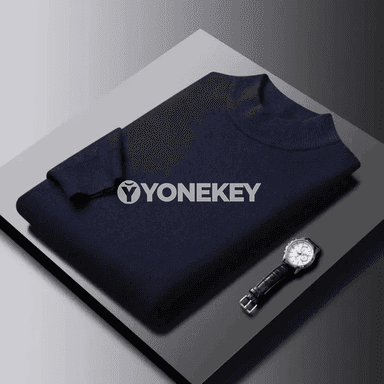 Erkekler üçin ýyladyş uzyn ýeňli switer, ýarym boýly, gündelik stil