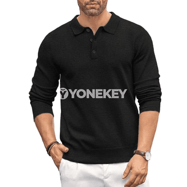 Erkekler üçin ýyly polo switer, düwmejikli, gündelik stil