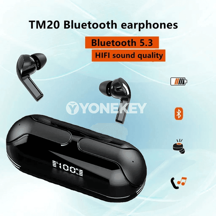 Bluetooth 5.3 simsiz TWS nauşnik, TM20, mikrofonly, su geçirmeýän