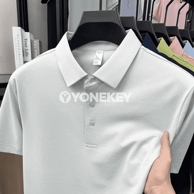 Erkekler üçin ýeňil we dem alýan polo futbolka, tomus üçin