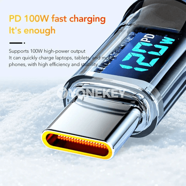 NNBILI 6A USB-A to Type-C LED displeýli çalt zarýad kabeli, 120W