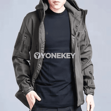 Erkekler üçin kapýuşonly ýyly fleece kurtka, köp jübili
