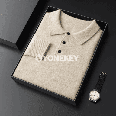 Erkekler üçin ýyly örme switer — düwmeli, boýunly, güýz-gyş modeli
