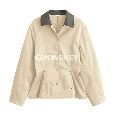 Aýal-gyzlar üçin uzyn ýeňli, iki reňkli ýakaly ýeňil jaket