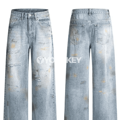 Erkekler üçin giň kesimli gündelik jeans jalbar