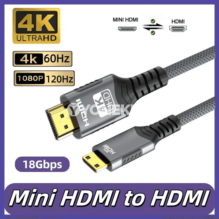 Mini HDMI - HDMI ýokary tizlikli örülen kabel, 4K 60Hz