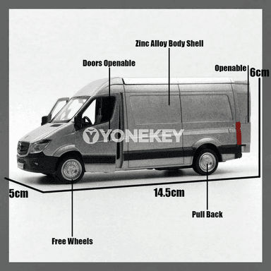 Mercedes-Benz Sprinter metal modeli, 1/36, çekilme görnüşli oýnawaç awtobus