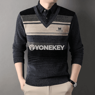 Gyş üçin ýyly fliş erkek switeri, zolakly, aýratyn rahat