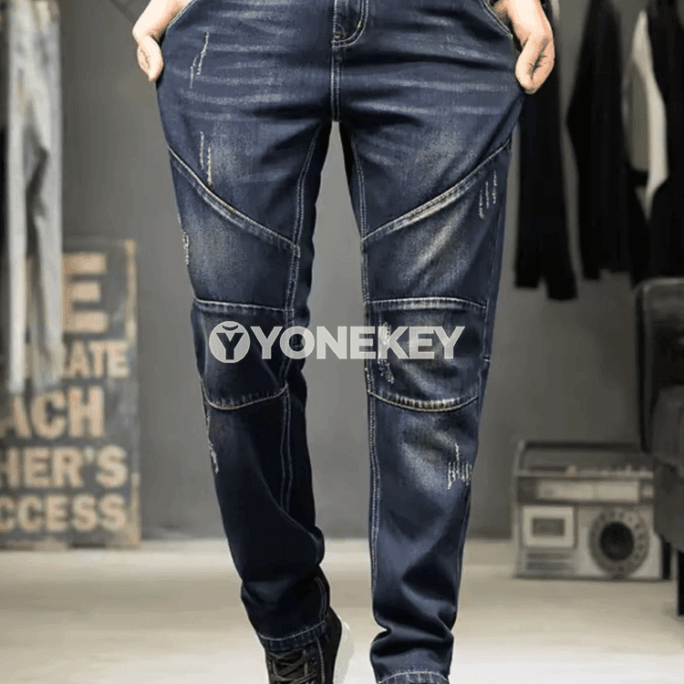 Erkekler üçin denim jeans, giň kesim, rahat stil