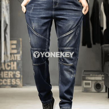 Erkekler üçin denim jeans, giň kesim, rahat stil