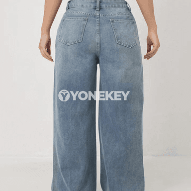 Zenanlar üçin giň balaqlı ýokary belli denim jinsiler, rahat gündelik stil