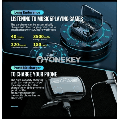 M10 TWS Bluetooth gulaklyk, mikrofonly, suw geçirmeýän