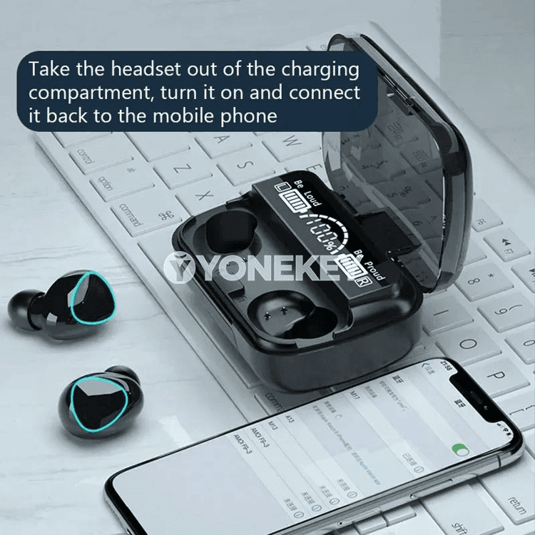 M10 TWS Bluetooth 5.3 simsiz nauşnik, 3500mAh zarýad gutusy bilen