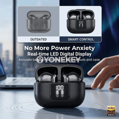 Bluetooth 5.3 TWS simsiz nauşnikler, ENC, displeýli